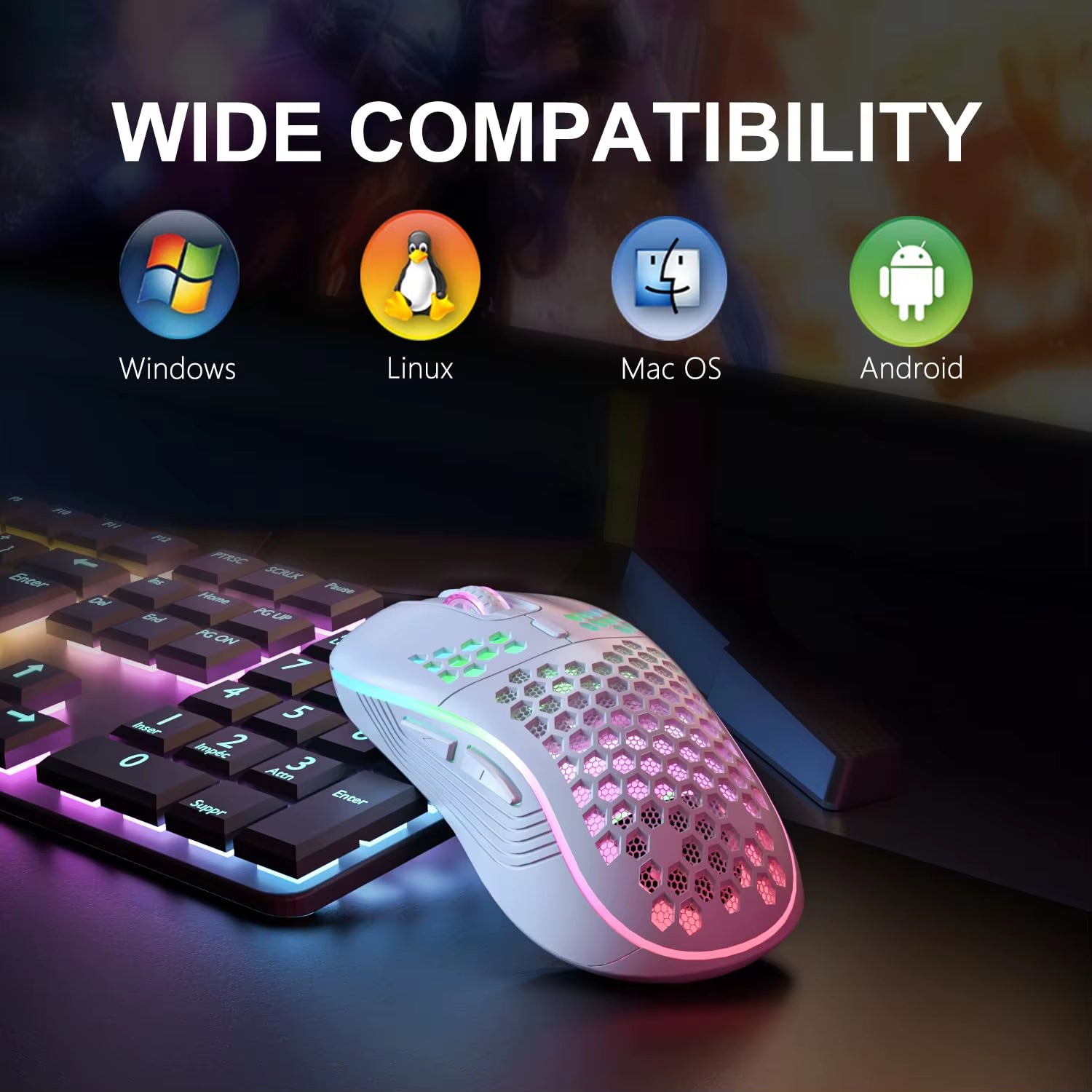 Ratón Gaming Inalámbrico RGB Recargable Type-C 6 Botones – Diseño Honeycomb Ligero