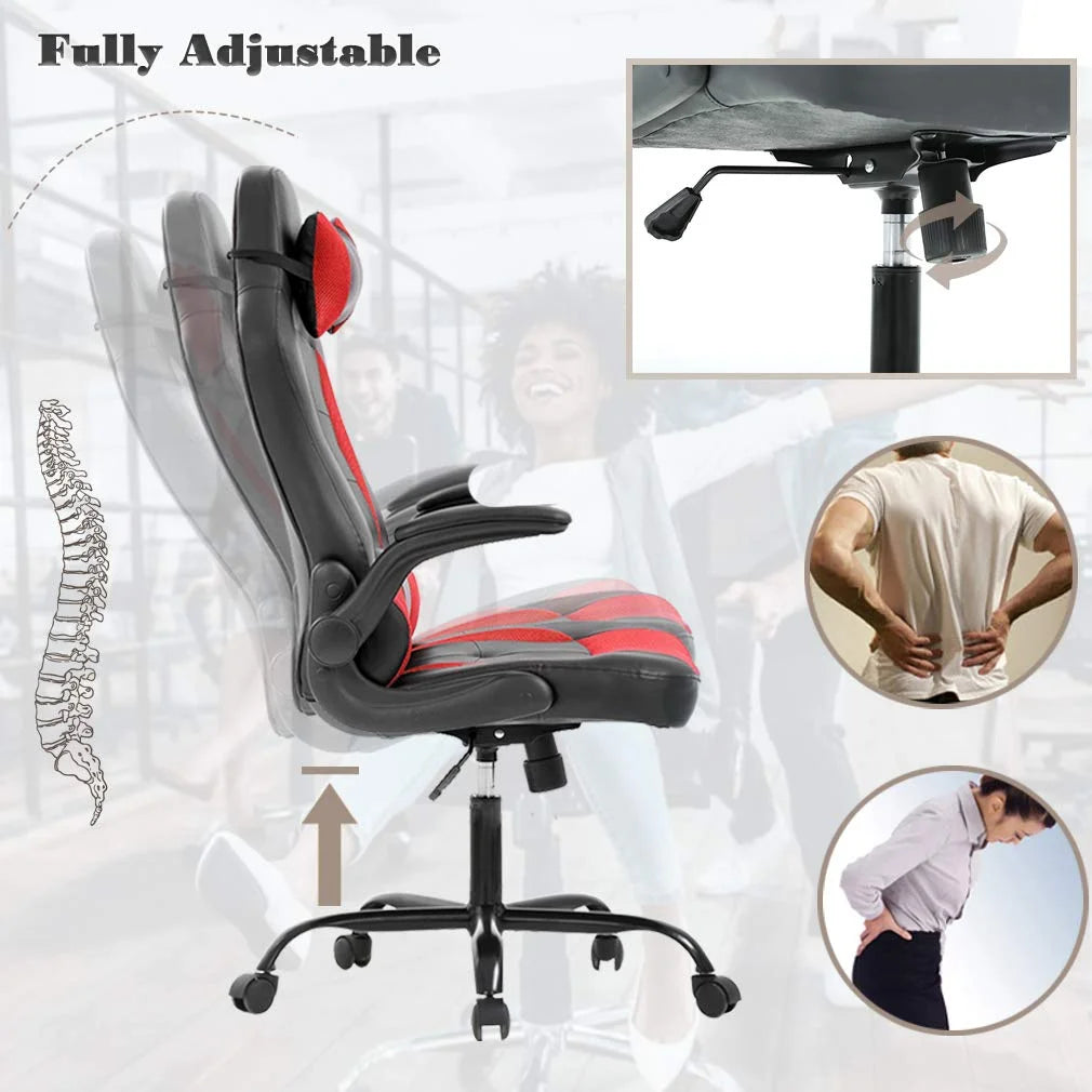 Silla Gaming Ergonómica Ajustable – Diseño Racing, Altura Regulable, Soporte Lumbar