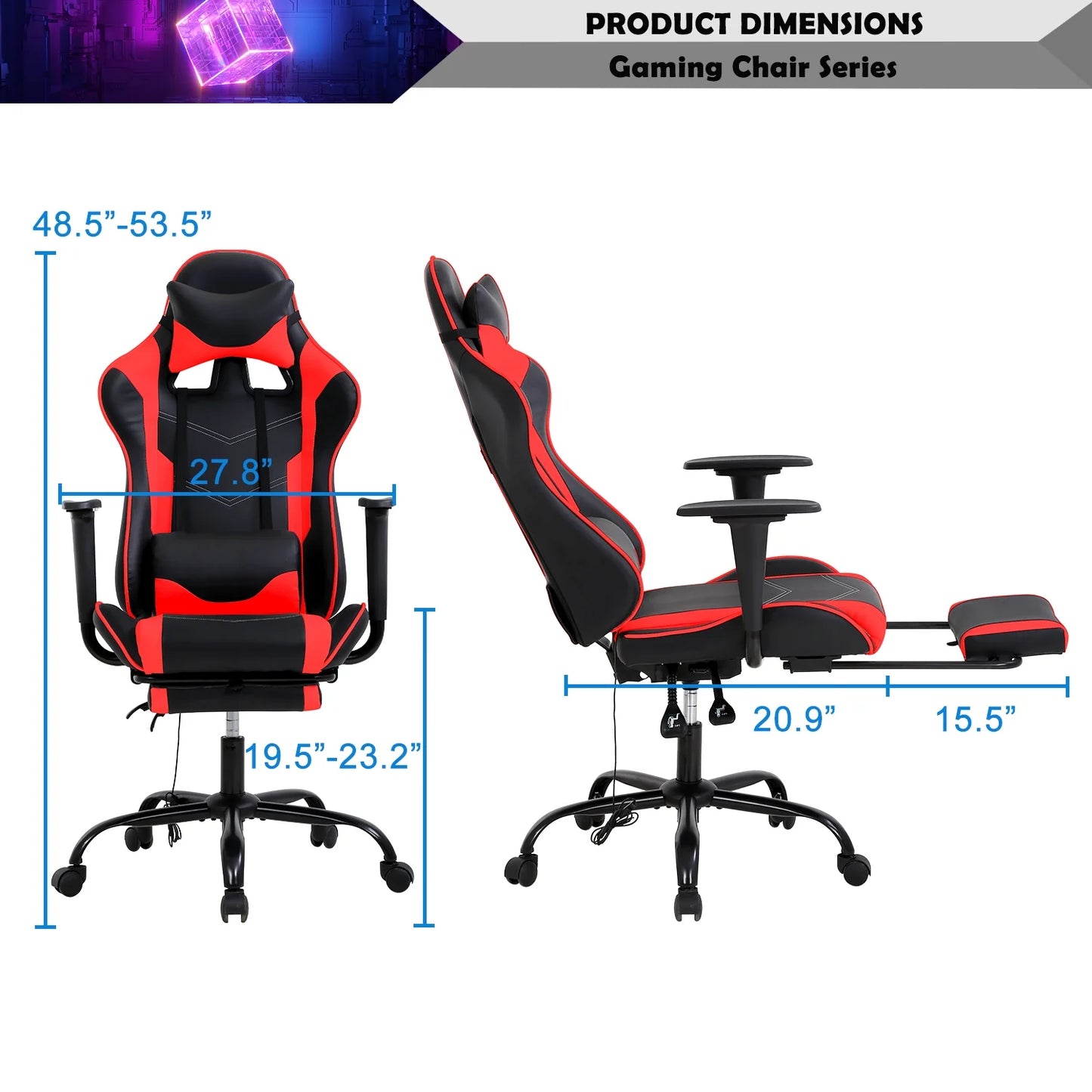 Silla Gaming Reclinable con Reposapiés – Soporte Lumbar y Cervical, Diseño Ergonómico Racing